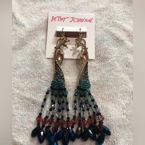 BNWT Betsy Johnson peacock statement jeweled earrings